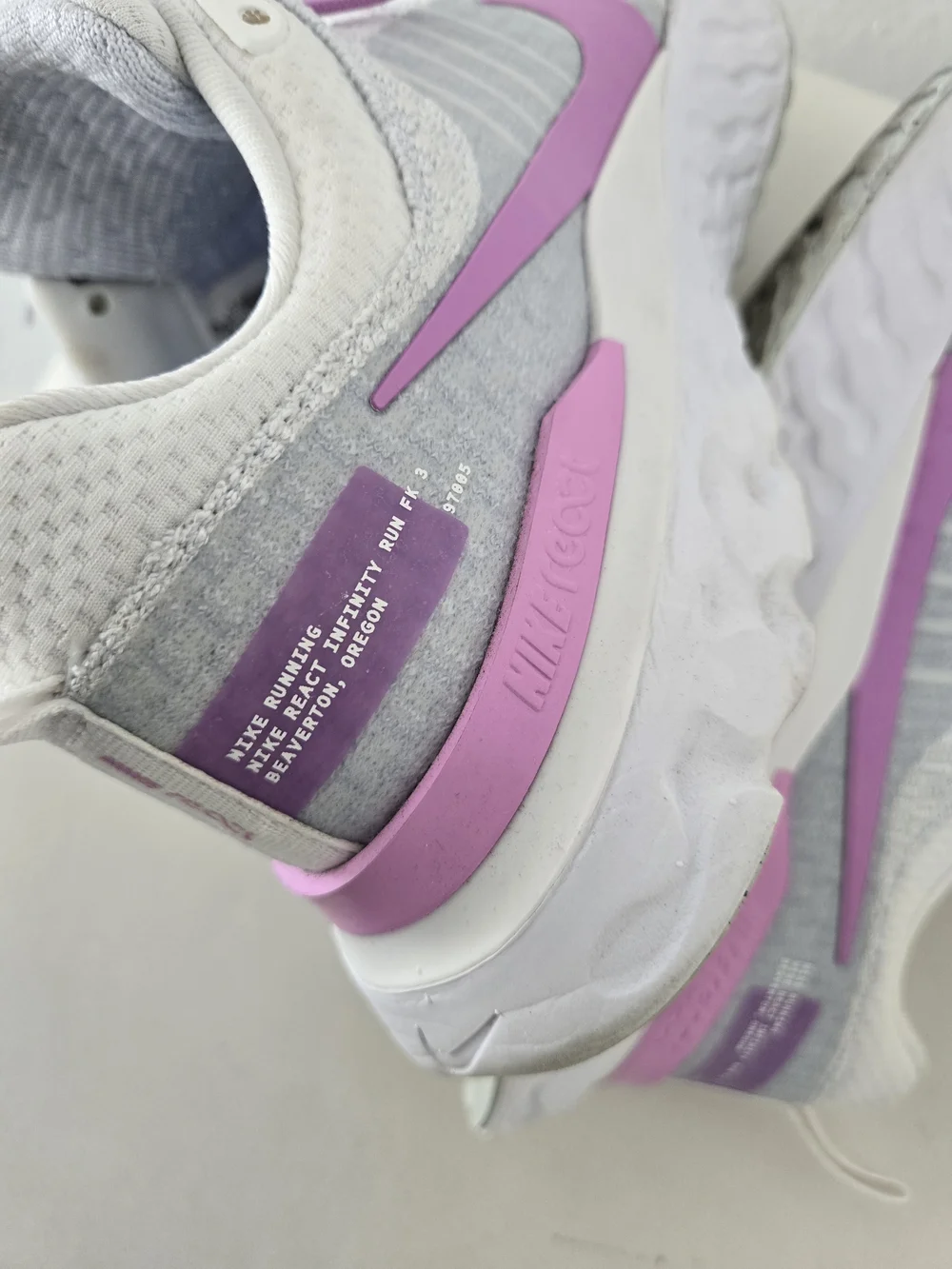 Nike React Infinity Run Flyknit 3 Gray/Purple/White DZ3016-100 Size US7.5/EU38.5